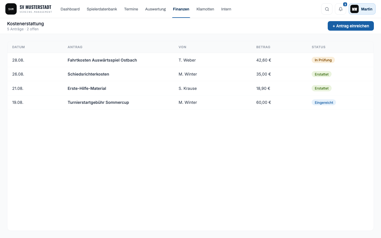 Screenshot: Kostenerstattung